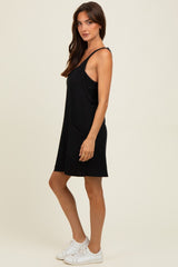 Black Textured Rib Side Pocket Romper Dress