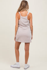 Beige Textured Rib Side Pocket Maternity Romper Dress