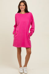 Fuchsia Oversized Long Sleeve Maternity T-Shirt Dress