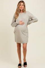 Beige Oversized Long Sleeve Maternity T-Shirt Dress
