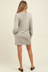 Beige Oversized Long Sleeve Maternity T-Shirt Dress