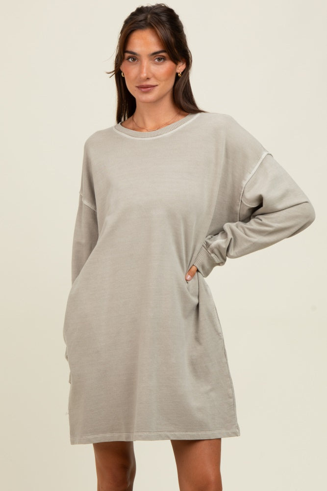 Beige Oversized Long Sleeve T-Shirt Dress