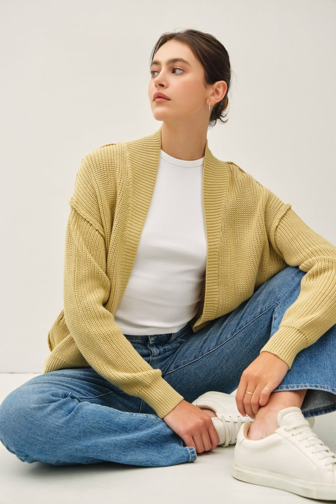Yellow Chunky Knit Open Cardigan