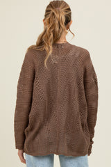 Brown Crochet Knit Scallop Detail Open Maternity Cardigan