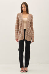 Mocha Fine Knit Striped Open Cardigan