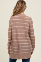 Mocha Fine Knit Striped Maternity Open Cardigan