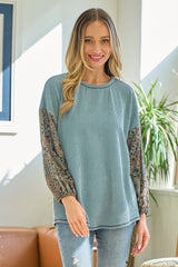 Light Blue Floral Ribbed Colorblock Maternity Long Sleeve
