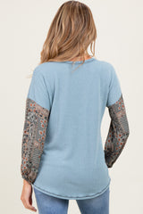 Light Blue Floral Ribbed Colorblock Maternity Long Sleeve