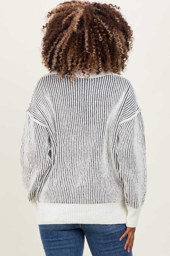 Charcoal Two Tone Stripe Textured Henley Neck Maternity Sweater Top