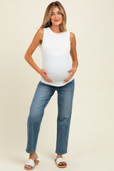 Ivory Textured Rib Ruffle Detail Maternity Tank Top