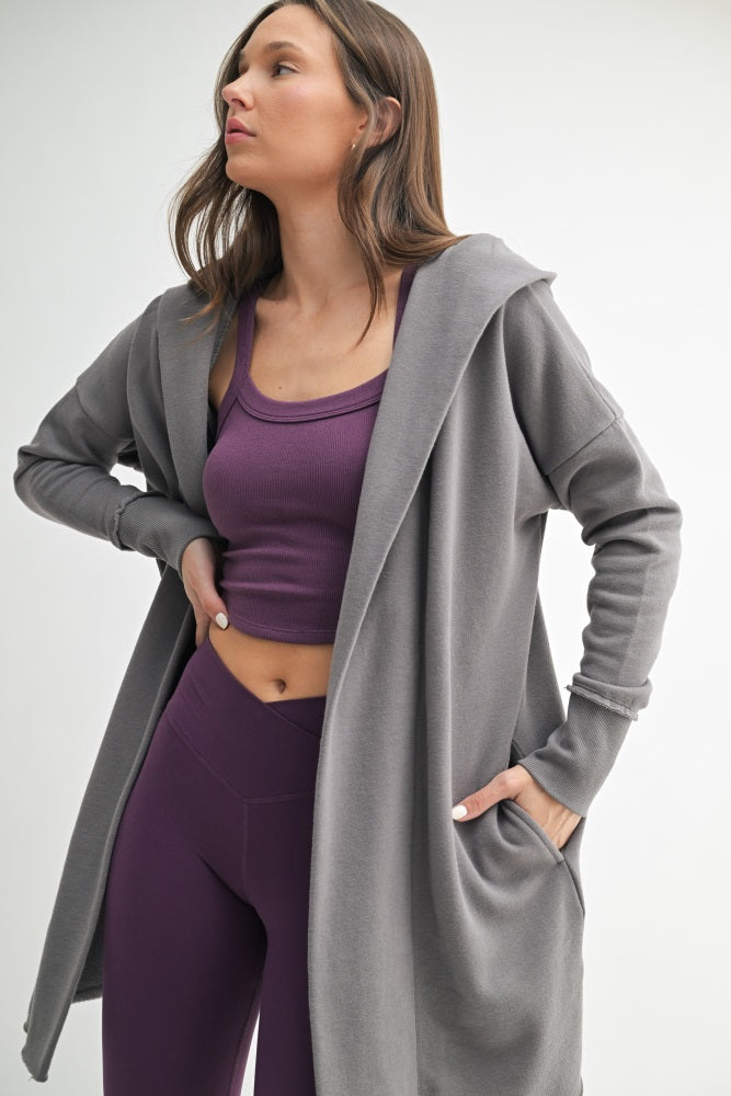 Grey Hooded Long Cardigan