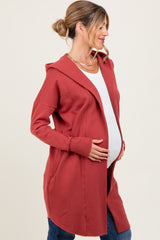 Rust Hooded Long Maternity Cardigan