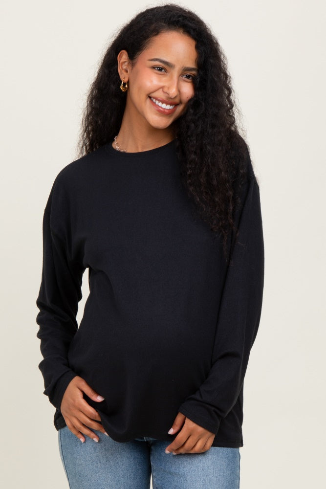 Black Relaxed Fit Maternity Long Sleeve Top