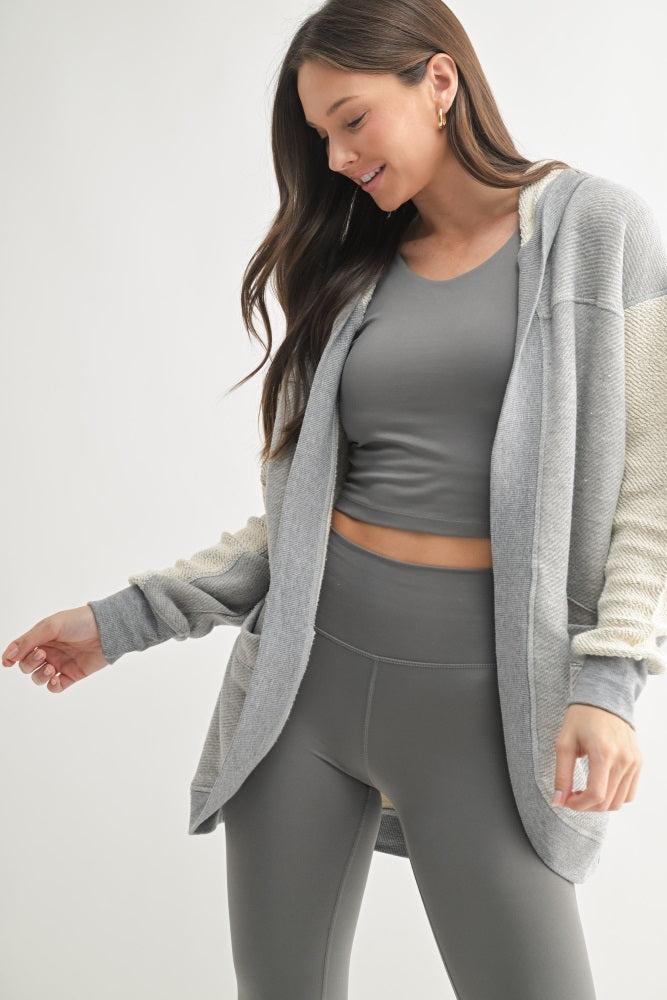 Heather Grey Terry Relaxed Fit Hooded Maternity Cardigan