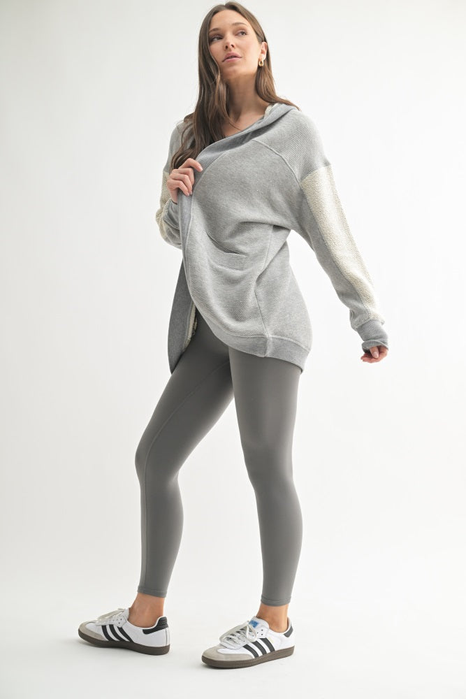 Heather Grey Terry Relaxed Fit Hooded Cardigan