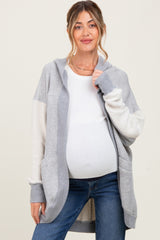 Heather Grey Terry Relaxed Fit Hooded Maternity Cardigan