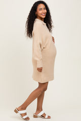 Taupe Chunky Knit Collared Maternity Sweater Dress