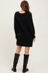 Black Chunky Knit Collared Sweater Dress