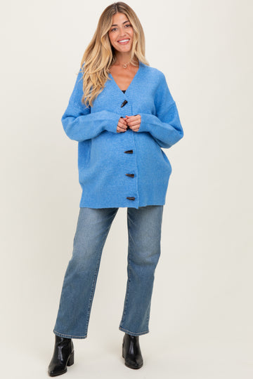 Blue Oversized Maternity Toggle Button Cardigan
