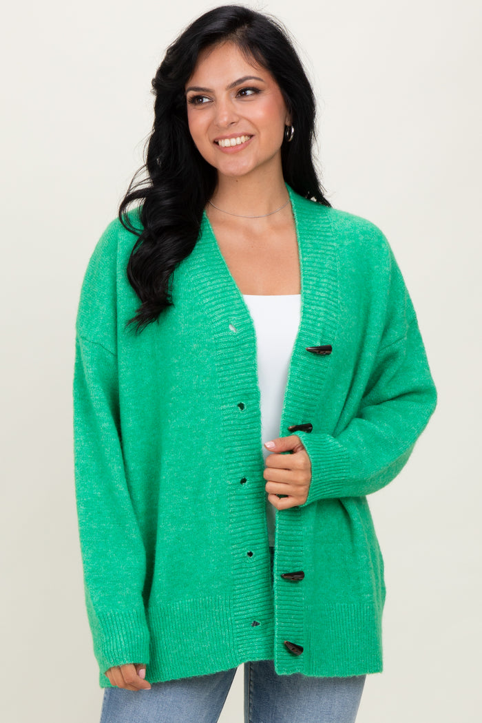 Green Oversized Maternity Toggle Button Cardigan