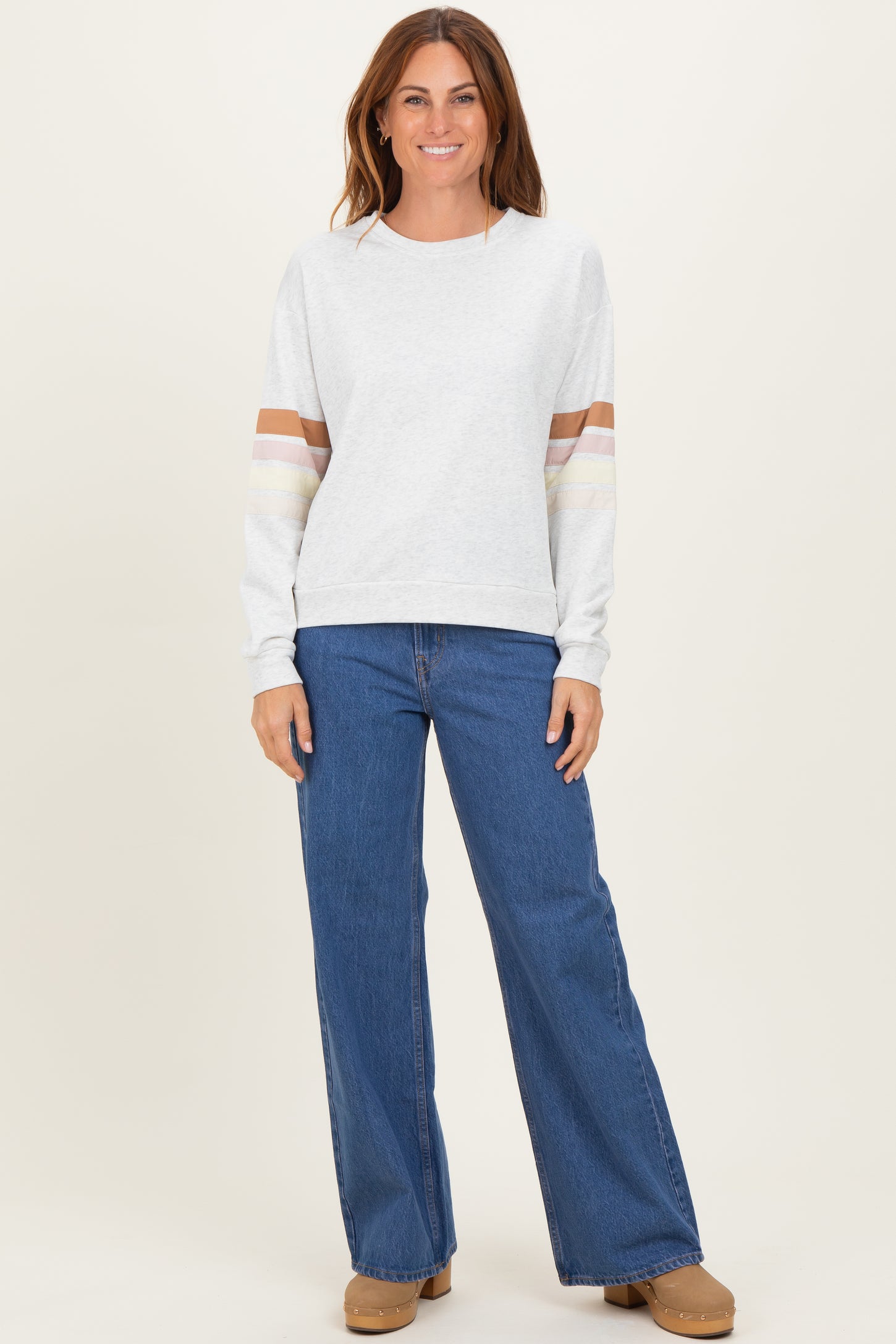 Heather Grey Colorblock Stripe Detail Sweatshirt