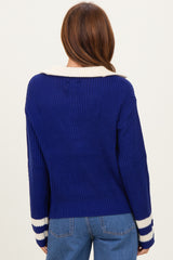Navy Colorblock Chunky Knit Half Zip Sweater