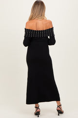 Black Faux Pearl Detail Off Shoulder Maternity Sweater Dress