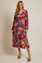 Burgundy Floral V-Neck Long Sleeve Dress
