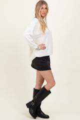 Ivory Deep V-Neck Border Stripe Sweater