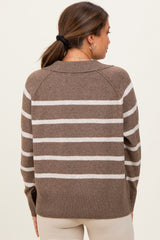 Brown Striped Oversized Polo Maternity Sweater
