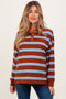 Brown Striped Oversized Long Sleeve Maternity Polo Top