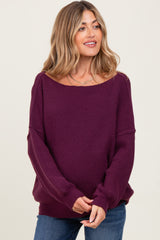 Plum Balloon Sleeve Boat Neck Knit Maternity Sweater