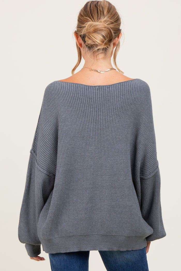 Charcoal Balloon Sleeve Boat Neck Knit Maternity Sweater