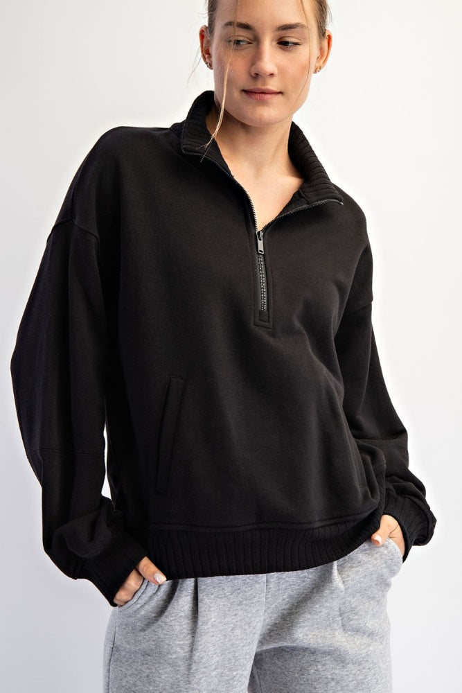 Black French Terry Quarter Zip Pullover