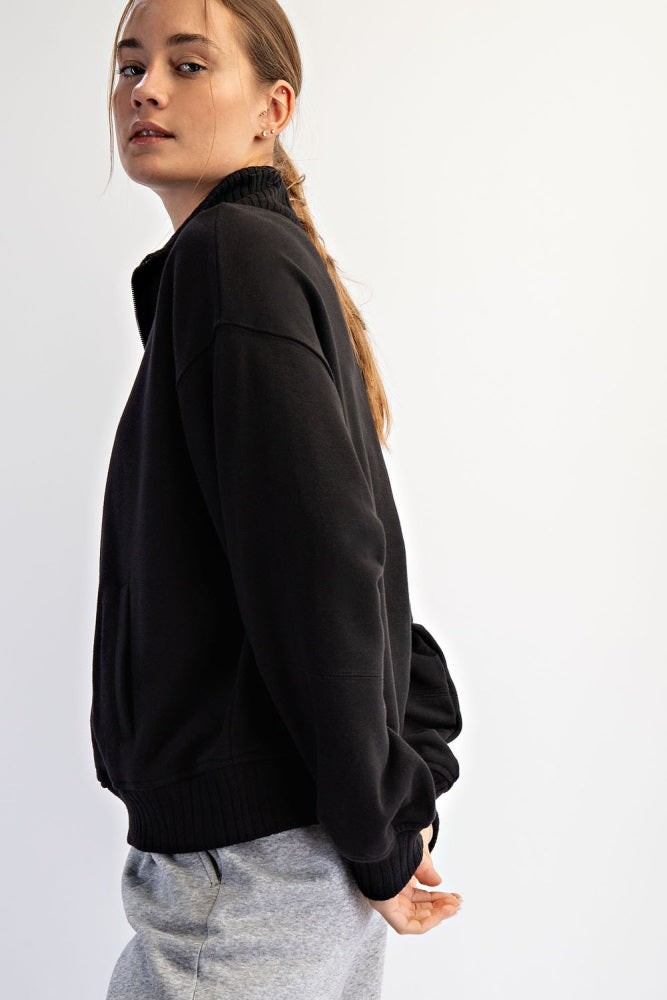 Black French Terry Quarter Zip Pullover