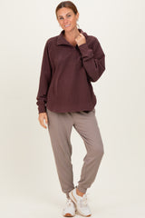 Burgundy Brushed Knit Button Collar Pullover