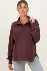 Burgundy Brushed Knit Button Collar Maternity Pullover