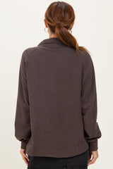 Brown Brushed Knit Button Collar Pullover