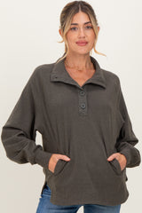 Forest Green Brushed Knit Button Collar Maternity Pullover
