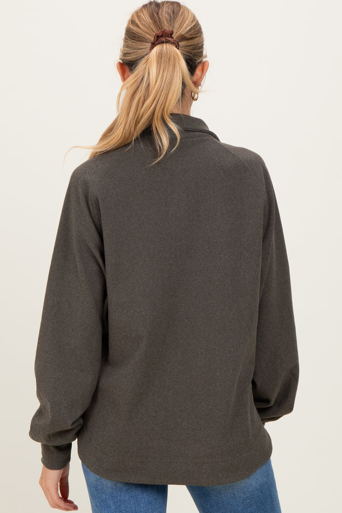 Forest Green Brushed Knit Button Collar Maternity Pullover