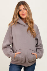 Taupe Fleece Oversized Maternity Hoodie