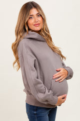 Taupe Fleece Oversized Maternity Hoodie