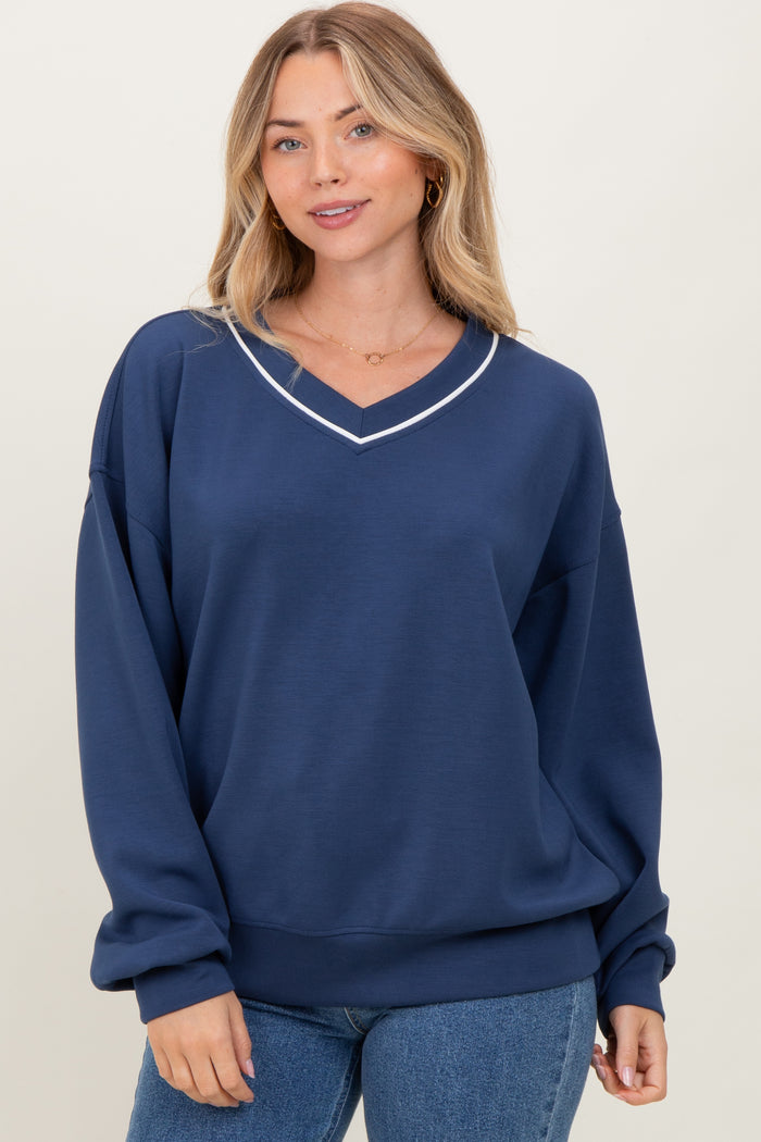Navy V-Neck Maternity Sweatshirt