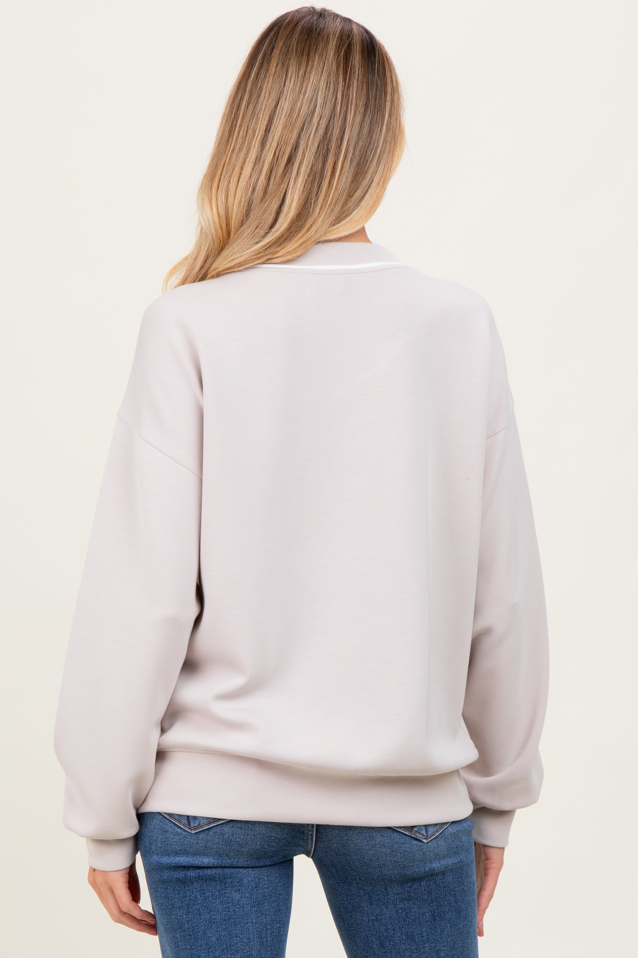 Beige V-Neck Maternity Sweatshirt