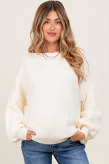 Cream Balloon Sleeve Boat Neck Knit Maternity Sweater