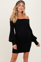 Black Off The Shoulder Maternity Sweater Dress
