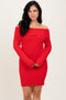 Red Off The Shoulder Knit Sweater Mini Dress