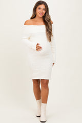 Ivory Off The Shoulder Knit Sweater Maternity Mini Dress