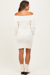 Ivory Off The Shoulder Knit Sweater Maternity Mini Dress