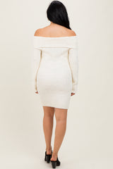 Ivory Off The Shoulder Knit Sweater Mini Dress